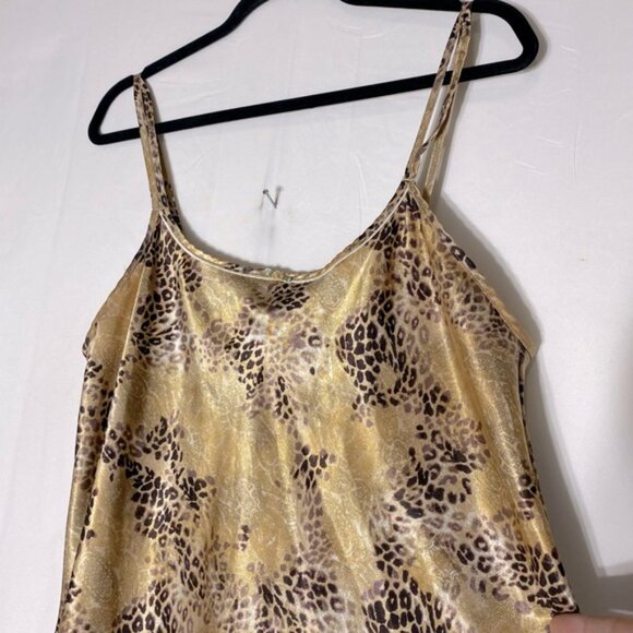 Vintage Premiere Collection Gold Brown Animal Print Satin Maxi Sleep Dress L - Picture 6 of 13